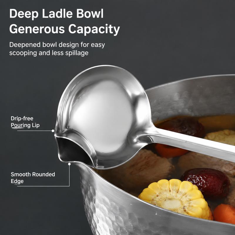 Oil Separating Soup Ladle – Stainless Steel Fat Skimmer with Pouring Spout