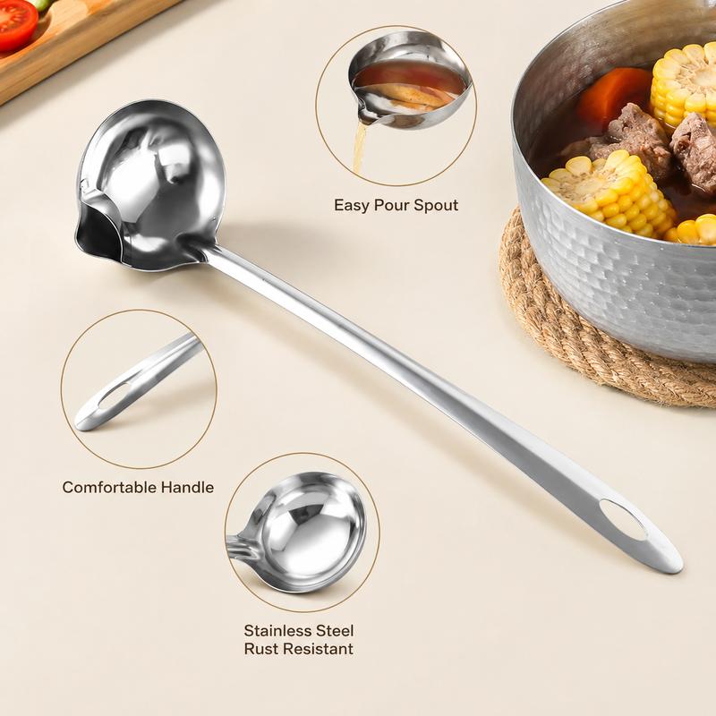 Oil Separating Soup Ladle – Stainless Steel Fat Skimmer with Pouring Spout