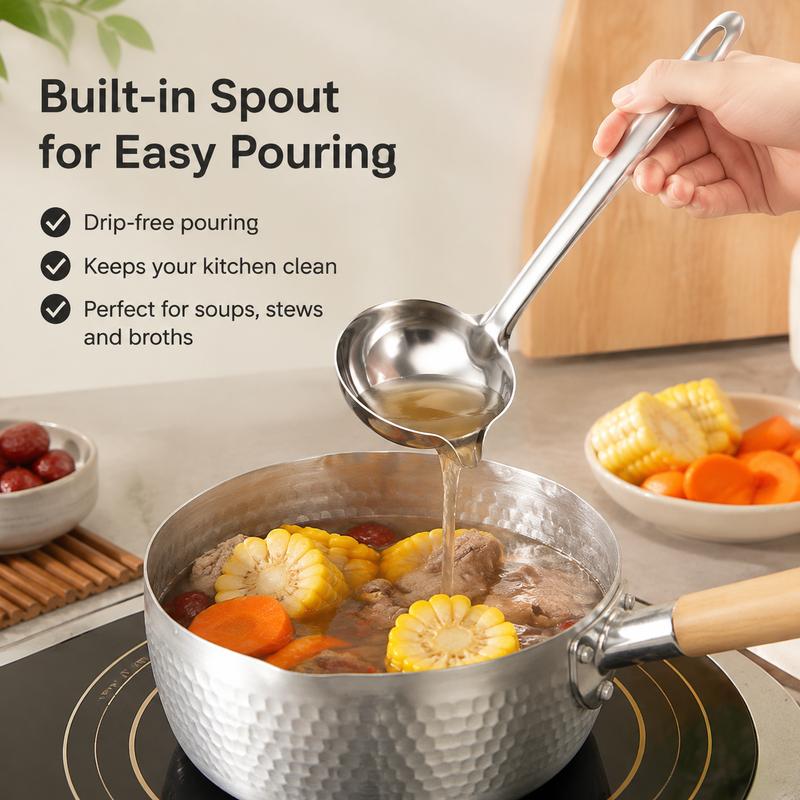 Oil Separating Soup Ladle – Stainless Steel Fat Skimmer with Pouring Spout